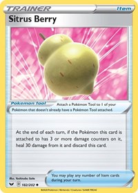 Sitrus Berry 182/202 Sword & Shield Base Set Reverse Holo Pokémon card