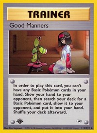 Good Manners 111/132 Gym Heroes 1st Edition Pokémon card