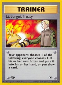 Lt. Surge's Treaty 112/132 Gym Heroes 1st Edition Pokémon card